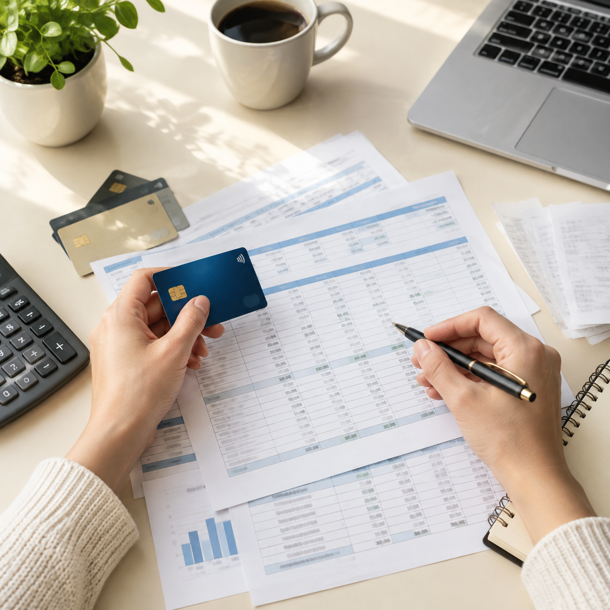 Accounts being reconciled with documents and statements